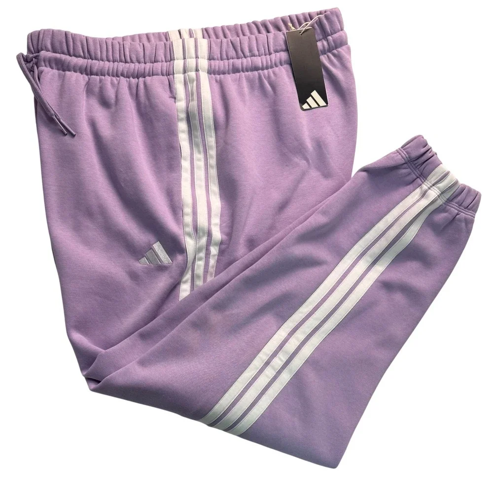 Adidas Womens Essentials 3-Stripes Fleece Joggers Powder Plum XL